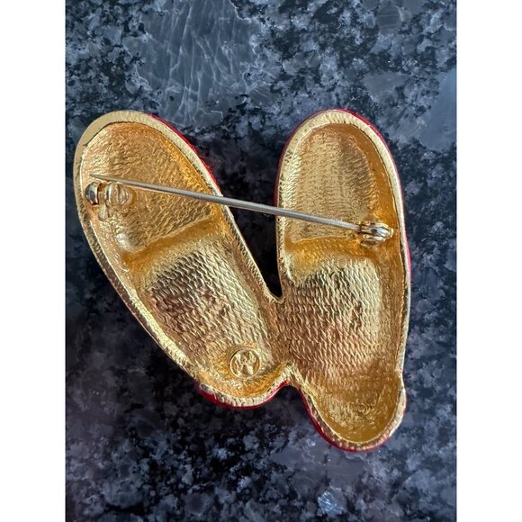 Red Rhinestone “Ruby Slippers” Brooch Pin Gold-Tone Back Decorative Dorothy Oz - Picture 7 of 9